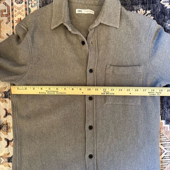 Zara Men’s Gray 100% Cotton Herringbone Shacket Sweater Button Down Size Medium - Picture 11 of 14